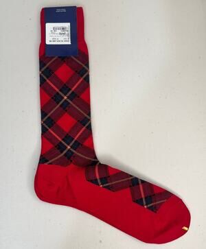 Polo Ralph Lauren Red Tartan Plaid Dress Socks Cotton Blend Size 10-13 Japan